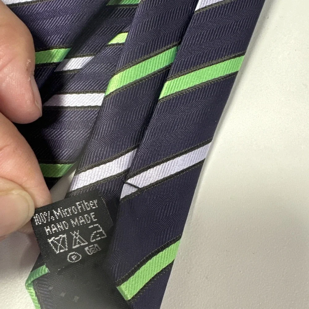 Berlioni‎ Italy Tie micro fiber handmade vintage Blue Green Striped